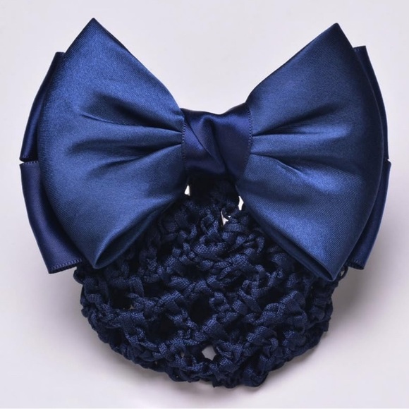 3 piece Satin Hair Bow with Crystal Embellishment & Hair Snood - Picture 8 of 8